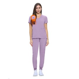 ACTIVE UNIFORMS Women's Essential Scrub Set Cool Stretch Jogger Scrub Top and Pants Nursing Uniform Clearance Workwear (Lavender, 3X-Large)
