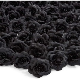 Bright Creations - Paquete de 50 Rosas Negras Artificiales a Granel, Rosas Falsas de Seda sin Tallo de 3 Pulgadas, Flores sintéticas oscuras para decoración, decoración Floral de Halloween, Ramos de