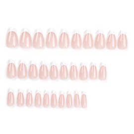 YoYoee Press on Nails -Reusable Short Fake Nails Almond False Nails French Nude Nails Tips for Women and Girls 30Pcs 14 Sizes