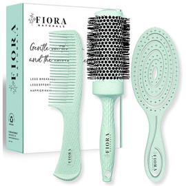 Detangler Brush by Fiora Naturals - 100% Bio-Friendly Detangling brush w/Ultra-Soft Bristles - Glide Through Tangles with Ease - For Curly, Straight, Black Natural, Women, Men, Kids - Dry and Wet Hair