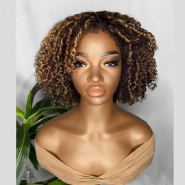 4C Hairline Edge Baby Hair Curly Bob Wig 13x4 HD Invisible Lace Front Human Hair Wigs For Women Remy Branzilian Glueless Lace Bleached Knots Wigs 150 Density Ombre Coloed Kinky Curly Deep Wave Wig