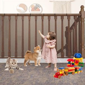 Balcony Safety Net for Kids Banister Guard-10ft x 3ft Child Safety Net, Balcony Mesh Screen for Pets, Dogs, Cats, Toys - Stair Railing Baby Proof (Brown)