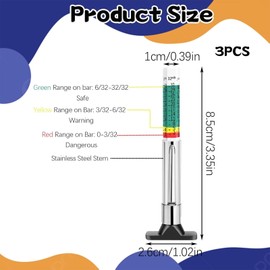 Tyre Tread Depth Gauge UK, 3 Pcs Color Coded Smart Precise Measurement Tool, for Cars, Trucks, Motorcycles - Range 0-25mm