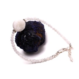 Druzy Agate Charm with Moonstone Bracelet in 925 Sterling Silver Chain and Clasp, 7.5" Bracelet with 1.5" Extension, Gift for her (8.5" +1.5" Extension)