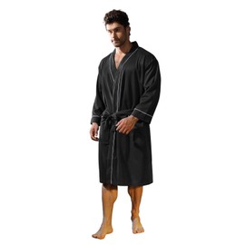 Lagtew Mens Kimono Robe Lightweight Soft Bathrobe Sleepwear Loungewear with Pockets,BLACK,S