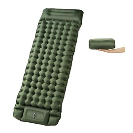 Kongeeker Inflatable camping mattress with foot pump and integrated cushion, 9 cm thick, compact, non-slip and waterproof, ideal for camping, hiking, beach and outdoor activities.