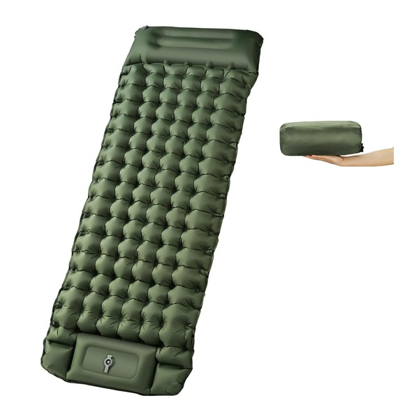 Kongeeker Inflatable camping mattress with foot pump and integrated cushion,