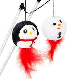 Giftable World Holiday Plush Pet Toy Fun for Christmas Designs Cat Play Toy (Penguin & Snowman Wand)