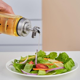 Verdental 7 oz Small Glass Soy Sauce Dispenser Bottle with Stainless Steel Pour Spout for Sesame Oil, Coffee Syrup, Vinegar and Other Liquids with Non-slip Silicone Ring and Labels (200 ML)