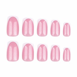 French Tip Press on Nails Short Square Fake Nails Glitter Acrylic Nails Nude Pink False Nails Press ons Stick on Nails Glossy Artificial Nails for Women Girls Nails Decoration 24Pcs