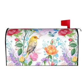 Gbuzozie Watercolor Roses Flowers Bird and Butterfly Mailbox Cover Magnetic Waterproof Mail Wraps Post Letter Box Covers for Outdoor Garden Use 21x18 in