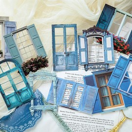 Vintage Window Cut-out Sticker, 10pcs/pack Decorative Stickers for Scrapbooking Journal Photo Album Planner, Christmas Gift:_Sky Blue_one-size