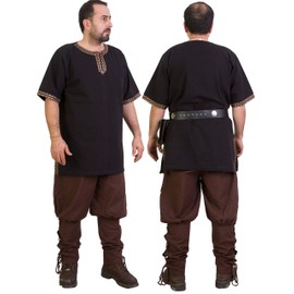 byCalvina - Calvina Costumes Edgar Medieval Viking LARP Costume Mens Cotton Tunic-Made in Turkey, XXL-Black
