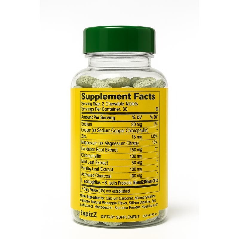 ZapizZ Internal Deodorant Supplement - Probiotic & Prebiotic Formula to