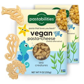 Pastabilities Vegan Mac and Cheese for Kids (& adults) - Under the Sea - Fun Shapes Sea Creatures, Family Size – Serves 4, Certified non GMO Pasta and Cheese Mix, Made in the USA, (2 Pack, 9 Oz)