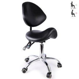 Etsdhw Saddle Chair with Back Support, Ergonomic Adjustable Saddle Stool with Wheels, Saddle Chair for Kitchen, Salon, Esthetician, Dentist, Tattoo, Pedicure, Massage, Clinic (Black)