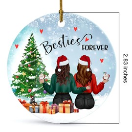 Besties Forever - Adorno de Navidad para colgar adornos de cerámica de Navidad para alma hermana amigas, regalos de recuerdo de Navidad para mujeres, mejor amiga, hermana, regalos de amistad para