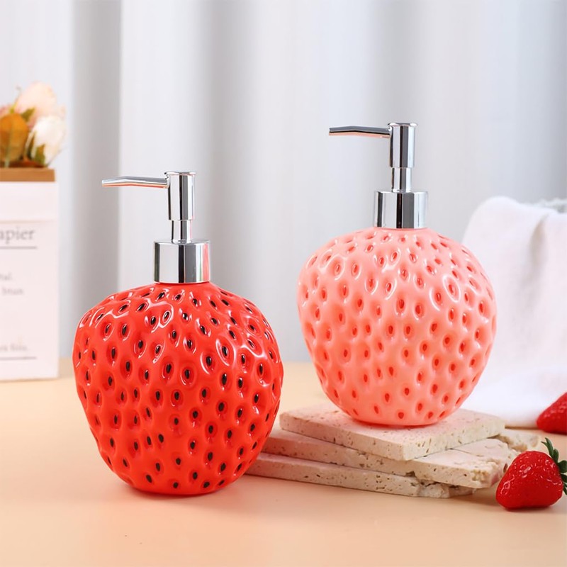 WAIT FLY Strawberry Shaped Soap Dispenser with Removable Pump, Refillable