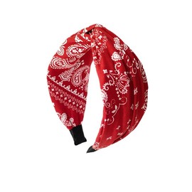 NYRWFQXG Red Bandana Headbands Knotted Headband Boho Paisley Print Head Bands Cross Knot Hair Bands Wide Paisley Headbands for Women Girls Vintage Bandana Hairbands Soft Knot Headband