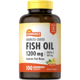 Sundance Fish Oil 1200mg | 100 Odorless Softgels | Omega 3 | Lemon Flavor | by Sundance