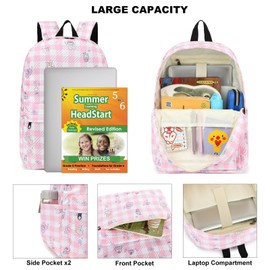 Dezcrab Kids Backpack for Girls, Teens School Bags Bookbags Set with Lunch Bag Pencil Case (Cute Checkered Pink)
