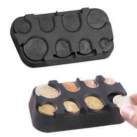 Change Storage, Pack of 2 Coin Box, Coin Dispenser Sorter, Coin Storage with Quick Fixation, Coin Sorter for Coin Holder, Change, Coin Holder Coin Collector (Black, 8 Compartments)