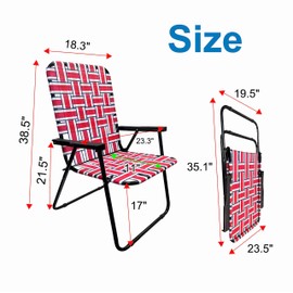 EasyGo Product Lawn Chair Folding Steel Webbing Chaise Patio Lounger Seat Wood Handles for Camping, Beach, Fishing, Backyard, Stadium, Pool, Boating, and Sports, 2 Pack Red/Blue Stripes