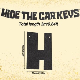 BOXOB Hide The Car Keys Banner, Pre-Strung Black Glitter 15th and 16th Birthday Party Decorations Sweet 16th Car Theme Party Supplies for Girls Boys
