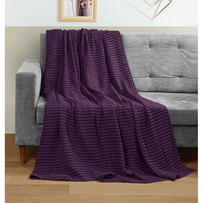 Utopia Bedding Cotton Waffle Blanket 300 GSM (Plum - 90x108