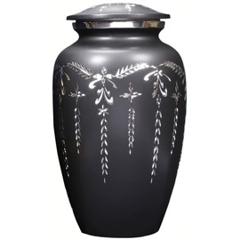 CLEENTABLE Urns for Human Ashes Adult Female and Male 200+ Cubic Inches, Decorative Burial Urn, Funeral Cremation Urns for Women and Men, Handcrafted Urn for Ashes Adult, 11" Black Silver
