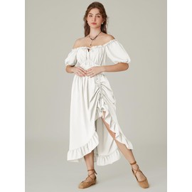 Scarlet Darkness Cottagecore Dress Ruffle Hem Summer Dress Renaissance Faire Costume Women Off-White L