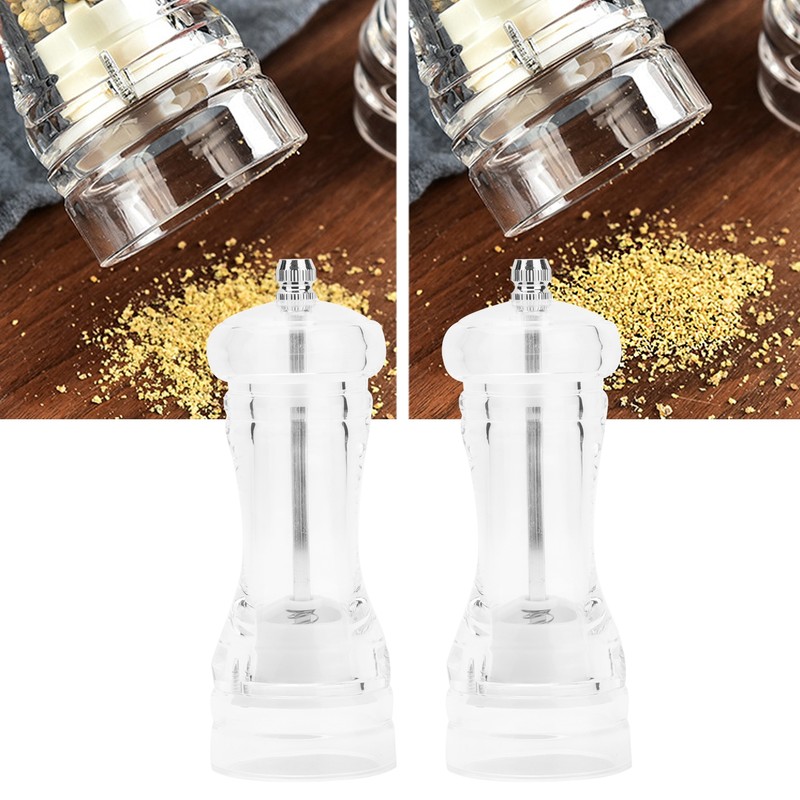 2Pcs Acrylic Manual Grinder Transparent Pepper Salt Mill Spice Jar