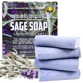 Amish Farms Jabón En Barra Sage, Receta Original Con Arcilla Bentonita, Aroma A Lavanda – Jabón Exfoliante Para Manos, Rostro Y Cuerpo, Sin Parabenos, Sin Sls, Suave Para Pieles Sensibles (4 Barras)