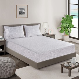 Lane Linen Twin XL Fitted Sheet, 100% Organic Cotton, Lightweight Percale, Soft and Breathable Bedding for Twin XL Bed, Includes 1 Bottom Sheet and 1 Pillowcase, 15" Deep Pocket - White (Grey Dot)