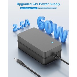 ALITOVE 24V Power Supply 2.5A 60W AC Adapter 100-240V 50-60Hz 24 Volt Transformer Power Cord 2 Amp 1500mA 1A Converter 6.2FT with 14 Tips for LED Strip Light CCTV Camera DC Pump Router