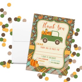 Pick Up Truck Full of Pumpkins Birthday Party Thank You Notes for Kids, Ten 4" x 5.5" Fill in The Blank Cards with 10 White Envelopes by AmandaCreation