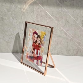 AhaGo Rose Gold Floating Frame (6"x8", Vertical), For Picture 5x7, 4x6, 3x5, Adjustable Tabletop Shelf Photo Frame, Classy Gift For Festival, Wedding, Home or Office Décor