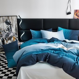Boqingzhu Bed Linen 135 x 200 cm Blue Dark Blue Light Blue Romantic Modern Colour Gradient Reversible Bed Linen Set Duvet Cover 135 x 200 cm and Pillowcase 80 x 80 cm with Zip