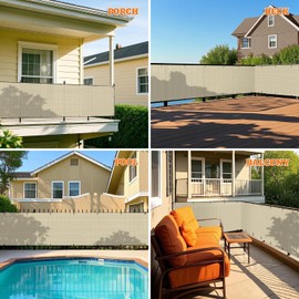 DAWNOVO 3' x 15' Balcony Privacy Screen Fence Cover with Zip Ties Grommets for Apartment Patio Porch Deck Backyard Outdoor (Beige)