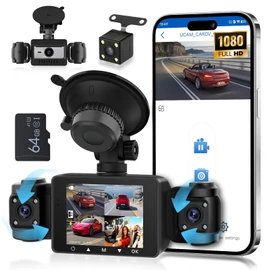 Hodozzy 4 Channel Dash Cam Car 1080P, 360° View Front Rear Left Right Dash Cam with Loop Recording, Night Vision, G-Sensor, 24H Parking Mode, Motion Detection, Exposure Compensation + 64G TF Card