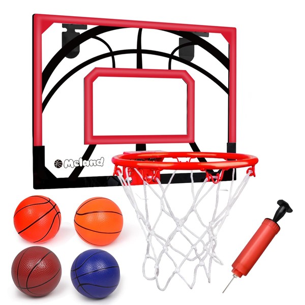 Meland Basketball Hoop Indoor - Mini Basketball Hoop for Door with 4 Balls & Air Pump, Basketball Gifts for 5,6,7,8,9,10,11,12 Year Old Boys Toys Teen Kids