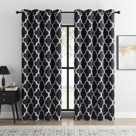BOHOMOCASA Moroccan Trellis Black and White 100% Blackout Curtains for Bedroom – Thermal Insulated, Noise Reducing, Grommet Top, 52×84 in,2 Panels
