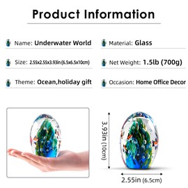 EUSTUMA Hand Blown Underwater World of Glass, Office Paperweight, Aquarium Decor, Ocean Lovers