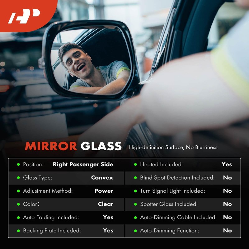 A-Premium Right Passenger Side Upper Heated Mirror Glass with Backing