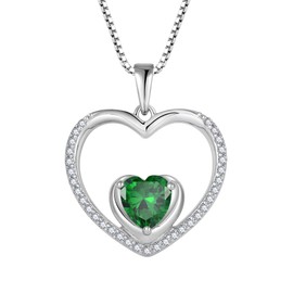 FJ Heart Emerald Necklaces for Women 925 Sterling Silver May Birthstone Pendant Necklace Emerald Jewellery Gifts for Women Mom Wife Girls Her