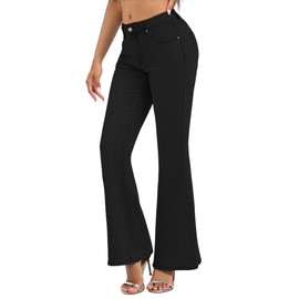 Wanduyini Flare Bell Bottom Jeans for Women Mid Low Rise Slim Vintage Washed Bootcut Denim Pants(Black,L)