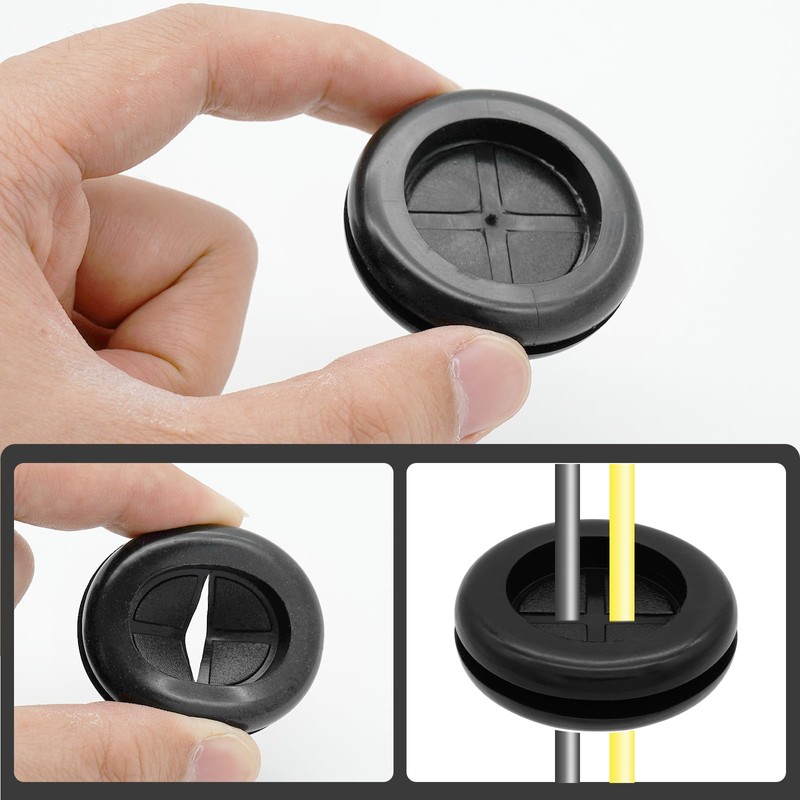 Semrien 24 Pcs 1-1/2 inch Rubber Grommet, Black Wire Grommet
