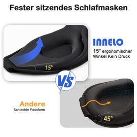 INNELO 3D Schlafmaske für Seitenschläfer, 100 % lichtdicht, mit vertieftem Augenbereich, schont Wimpern, weich & bequem, inkl. Tasche – für Frauen Herren, ideal für Reisen, Schwarz