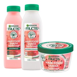 Kit Garnier Fructis Hair Food Sandía Revitalizante, Para Cabello Normal, Ingredientes Naturales, Fórmula Vegana Sin Siliconas, Shampoo 300 ml, Acondicionador 300 ml y Mascarilla 350 ml