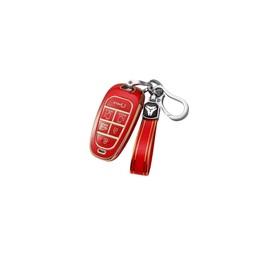 ontto Car Key fob Cover Fit for Hyundai Santa Fe Tucson 2022 Nexo NX4 Atos Solaris Prime 2021 Key case TPU Smart Key Shell Holder Bag Keychain Keyring Decorative Accessories 6 Buttons Red